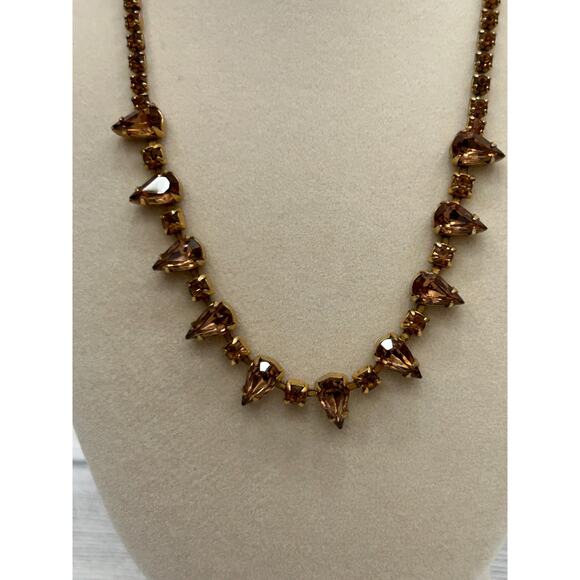 Weiss Faceted Amber Brown Elegant Gold Tone Statement Teardrop Crystal Necklace - Picture 5 of 10
